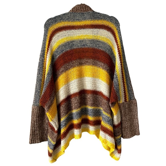 Coco + Carmen Open Front Asymmetrical Soft Striped Cardigan S/M Brown Yellow - Picture 4 of 7